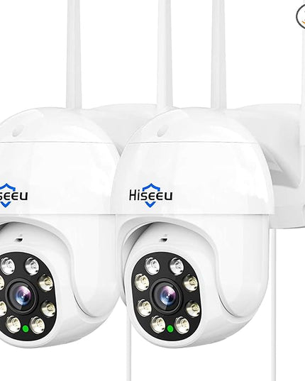 Hiseeu 2Pcs 5MP Security Camera PTZ Wireless Cameras Two Way Vioice Surveillance Camera Full Color Night Vision, IP66 Waterproof 24/7 Record for Outdoor Home Security Compatible Alexa Hiseeu
