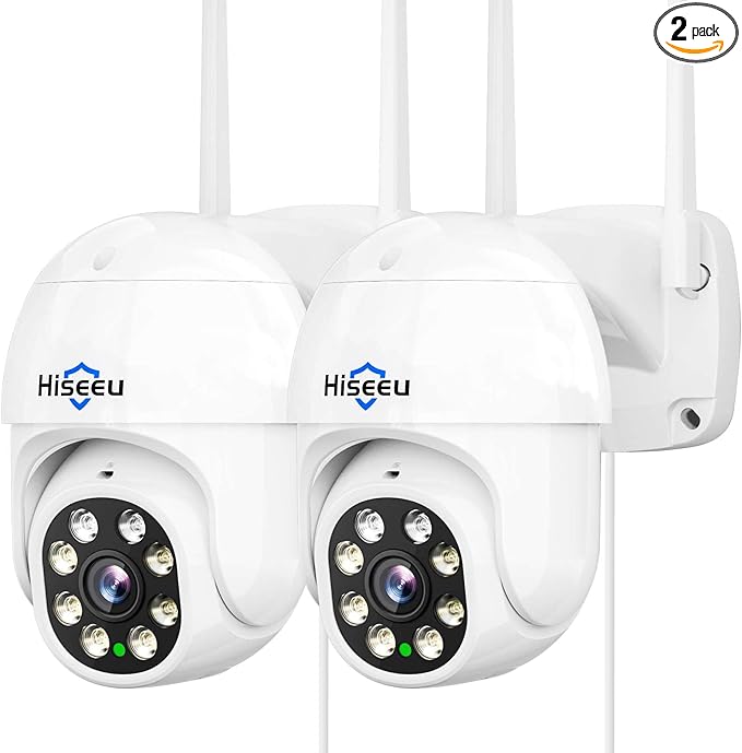 Hiseeu 2Pcs 5MP Security Camera PTZ Wireless Cameras Two Way Vioice Surveillance Camera Full Color Night Vision, IP66 Waterproof 24/7 Record for Outdoor Home Security Compatible Alexa Hiseeu