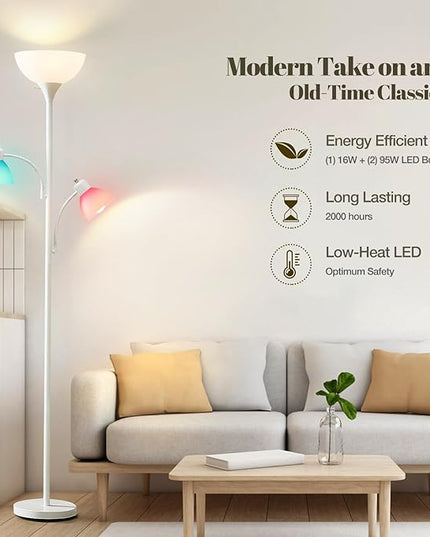 Luvkczc 3 Light Tree Floor Lamp, Floor Lamps for Living Room, Torchiere Floor Lamp with 5 Replace Lampshades, Modern Tall Lamps for Living Room, Bedroom, Office, 3 Bulbs included (8W) - LeafyLoom