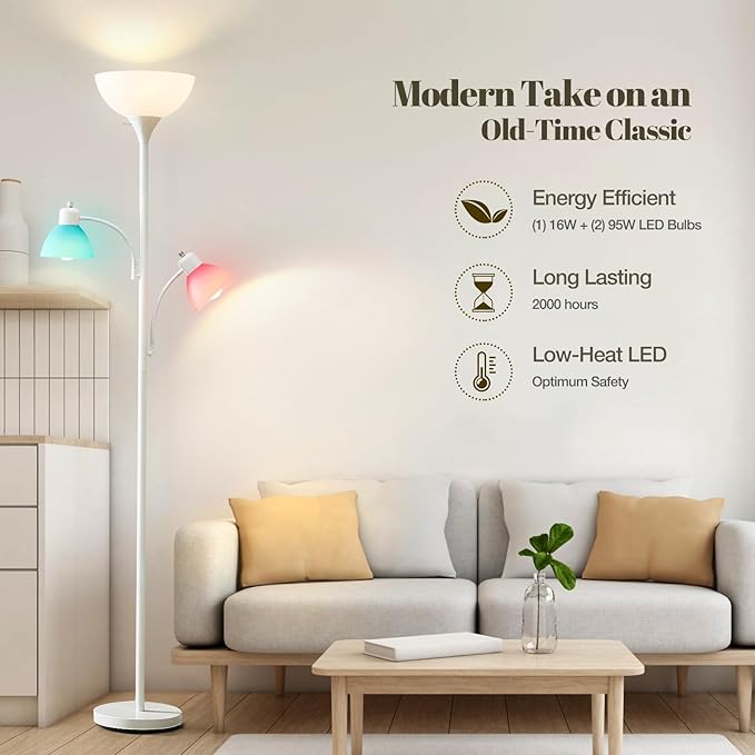 Luvkczc 3 Light Tree Floor Lamp, Floor Lamps for Living Room, Torchiere Floor Lamp with 5 Replace Lampshades, Modern Tall Lamps for Living Room, Bedroom, Office, 3 Bulbs included (8W) - LeafyLoom