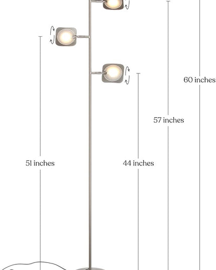 Brightech Tree Floor Lamp for Living Rooms & Offices, Dimmable Standing Lamp for Bedroom Reading, LED Spotlight Floor Lamp, Tall Lamp with Adjustable Panels for Minimal Space Use - Satin Nickel - LeafyLoom