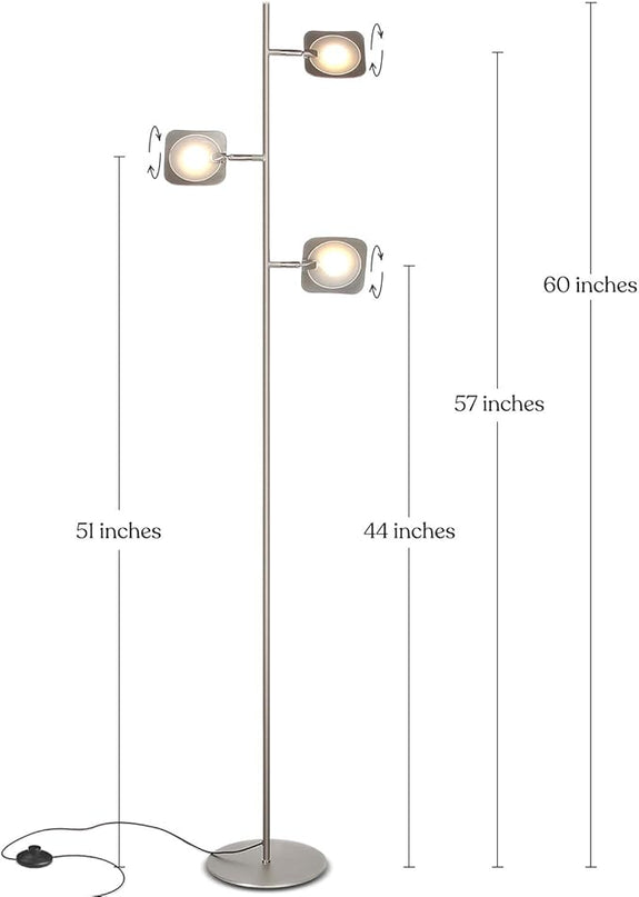 Brightech Tree Floor Lamp for Living Rooms & Offices, Dimmable Standing Lamp for Bedroom Reading, LED Spotlight Floor Lamp, Tall Lamp with Adjustable Panels for Minimal Space Use - Satin Nickel - LeafyLoom