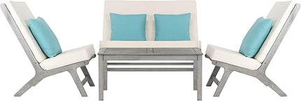 Safavieh PAT7044B Collection Chaston Wash and White and Light Blue 4 Pc Living Accent Pillows Outdoor Set, Grey/Beige Soild - LeafyLoom