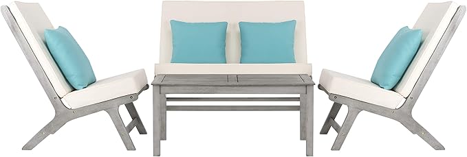 Safavieh PAT7044B Collection Chaston Wash and White and Light Blue 4 Pc Living Accent Pillows Outdoor Set, Grey/Beige Soild - LeafyLoom