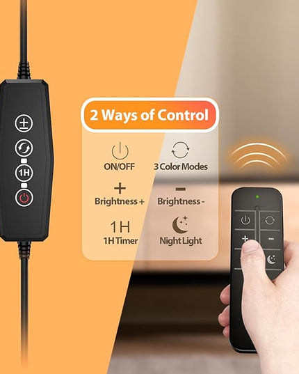 LED Floor Lamp with Remote Control, Reading Lamps Floor Standing [USB Plug with Adapter] LED Floor Light with 120 LEDs with 3 Color Temperature 3000K 4500K 6000K & 5 Levels of Brightness - LeafyLoom