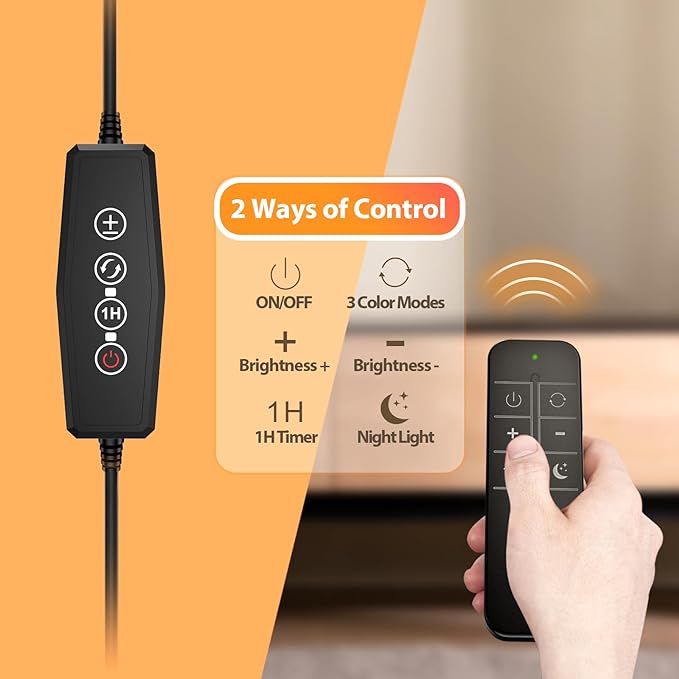 LED Floor Lamp with Remote Control, Reading Lamps Floor Standing [USB Plug with Adapter] LED Floor Light with 120 LEDs with 3 Color Temperature 3000K 4500K 6000K & 5 Levels of Brightness - LeafyLoom