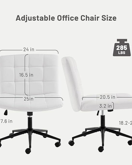 Furniliving Home Office Desk Chair with Wheels,Criss Cross Legged Wide Chair Armless Height Adjustable Chair with Mid Back PU-Padded Swivel Accent Vanity Chairs,IvoryWhite - LeafyLoom