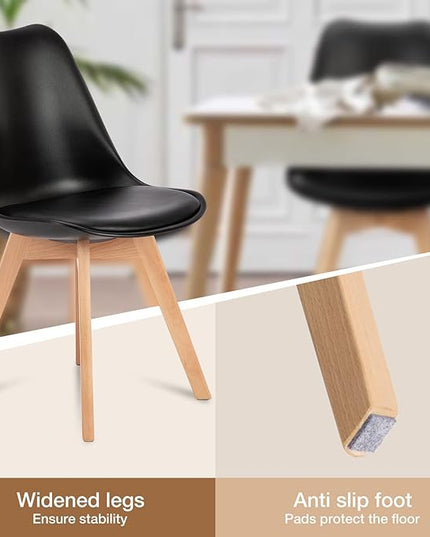 OLIXIS Dining Chairs Set of 4 Mid-Century Modern Dinning Chairs, Living Room Bedroom Outdoor Lounge Chair PU Leather Cushion and Wood Legs, Black - LeafyLoom