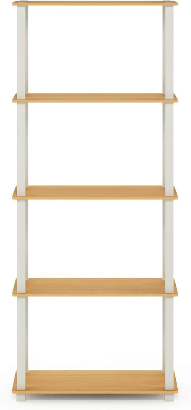 Furinno Turn-N-Tube 5-Tier Multipurpose Shelf / Display Rack / Storage Shelf / Bookshelf, Square Tubes, Beech/White - LeafyLoom