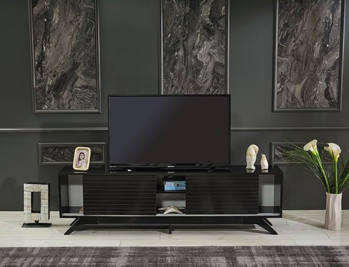 NicBex TV Stand for 60 Inch TV Modern TV Media Console Table with 2 Sliding Door Cabinet 2 Shelves,Entertainment Center with Storage for Living Room,67 Inch,Black - LeafyLoom