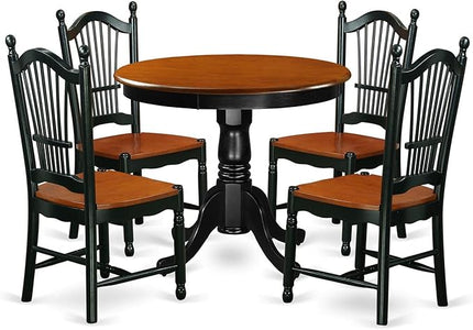 East West Furniture ANDO5-BCH-W Antique 5 Piece Room Set Includes a Round Wooden Table with Pedestal and 4 Kitchen Dining Chairs, 36x36 Inch - LeafyLoom