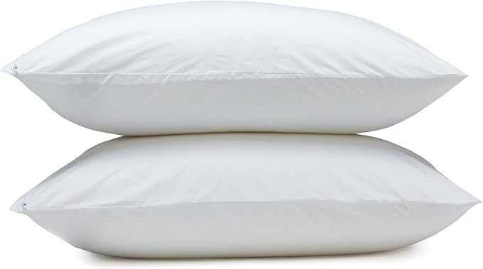 Amazon Basics Down Alternative Pillows, Soft Density For Stomach and Back Sleepers, Standard, Pack of 2, White, 26 in L x 20 in W - LeafyLoom