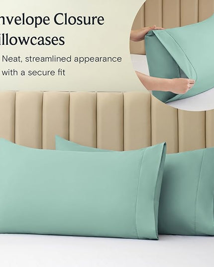 LuxClub 6 PC Full Sheet Set, Breathable Luxury Bed Sheets, Deep Pockets 18" Eco Friendly Wrinkle Free Cooling Bed Sheets Machine Washable Hotel Bedding Silky Soft - Light Teal Full - LeafyLoom