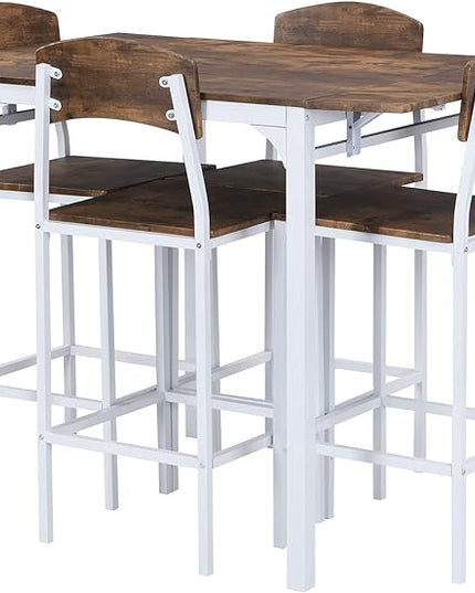 NicBex Small Dining Table Set for 4 Counter Height Dining Table Set Modern 3-Piece Round Dining Table Set with Drop Leaf and 2 Chairs for Small Places, Space-Saving, Rustic Brown - LeafyLoom