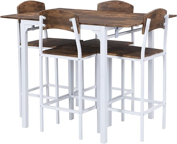 NicBex Small Dining Table Set for 4 Counter Height Dining Table Set Modern 3-Piece Round Dining Table Set with Drop Leaf and 2 Chairs for Small Places, Space-Saving, Rustic Brown - LeafyLoom