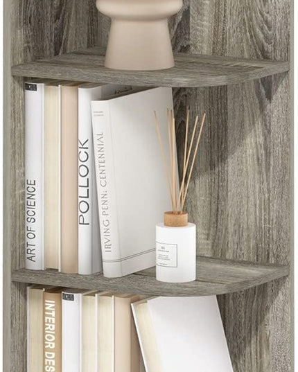Furinno Pasir 4-Tier Corner Open Shelf Bookcase, French Oak - LeafyLoom