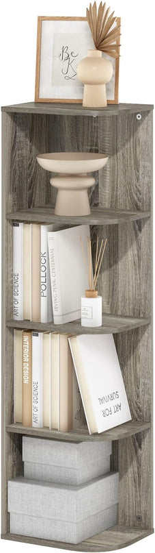 Furinno Pasir 4-Tier Corner Open Shelf Bookcase, French Oak - LeafyLoom