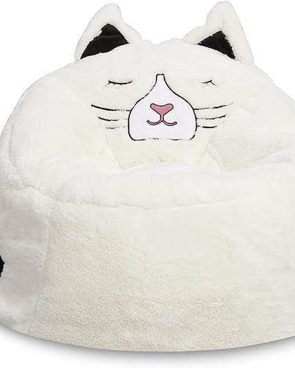 Posh Creations Cute Soft and Comfy Bean Bag Chair for Kids, Large, Animal - Ivory Cat - LeafyLoom