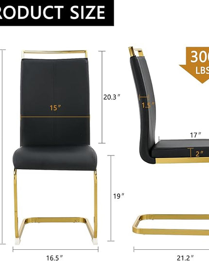 Modern Dining Chairs Set of 4,High Back Black Kitchen Chairs,Faux Leather Side Chair with Gold Plated Metal Legs,Easy to Clean Upholstered Dining Chairs,Ideal for Living Room(Gold Leg) - LeafyLoom