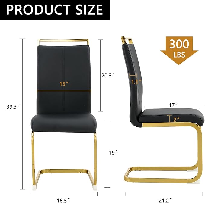 Modern Dining Chairs Set of 4,High Back Black Kitchen Chairs,Faux Leather Side Chair with Gold Plated Metal Legs,Easy to Clean Upholstered Dining Chairs,Ideal for Living Room(Gold Leg) - LeafyLoom