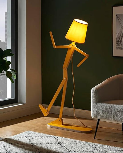 Cool Mini Wood Floor Lamp for Living Room Bedroom Farmhouse - Corner Decorative Reading Standing Light Creative Swing Arm Arc Design Gift for Kids Room (Egg Yellow) - LeafyLoom