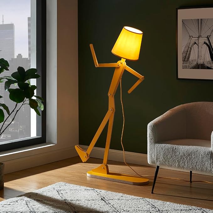 Cool Mini Wood Floor Lamp for Living Room Bedroom Farmhouse - Corner Decorative Reading Standing Light Creative Swing Arm Arc Design Gift for Kids Room (Egg Yellow) - LeafyLoom