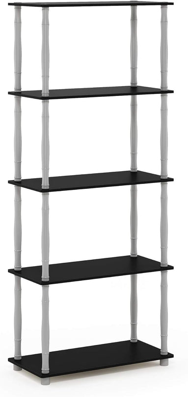 Furinno Turn-N-Tube 5-Tier Multipurpose Shelf / Display Rack / Storage Shelf / Bookshelf, Classic Tubes, Black/Grey - LeafyLoom