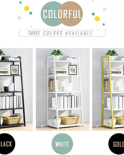 IOTXY 5 Tier Open Bookshelf - Steel and Wood Display Stand, 50CM Width Floor-Standing Bookcase, Black - LeafyLoom