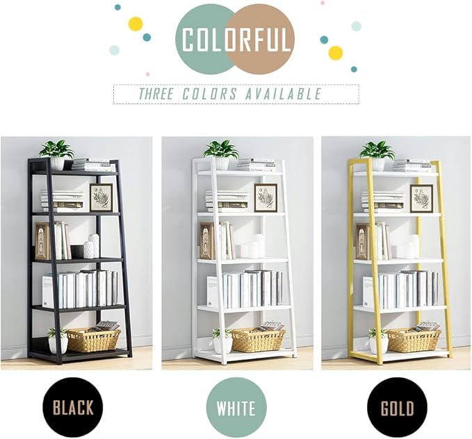 IOTXY 5 Tier Open Bookshelf - Steel and Wood Display Stand, 50CM Width Floor-Standing Bookcase, Black - LeafyLoom