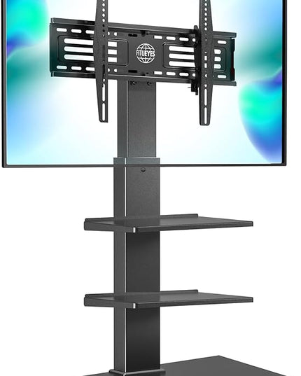 FITUEYES Iron Base Universal Floor TV Stand Swivel Tilt Mount TV Stand Base for 32-75 Inch TVs Corner TV Stand with Height Adjustable Entertainment Shelves Wire Management (Black) - LeafyLoom