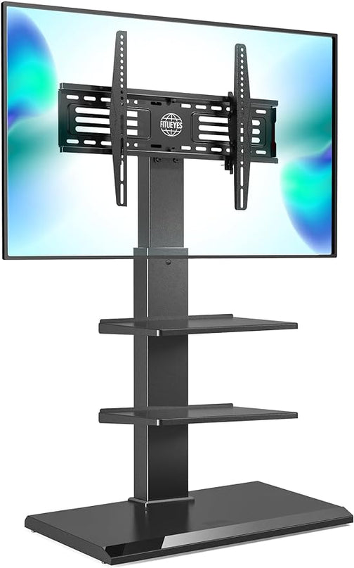 FITUEYES Iron Base Universal Floor TV Stand Swivel Tilt Mount TV Stand Base for 32-75 Inch TVs Corner TV Stand with Height Adjustable Entertainment Shelves Wire Management (Black) - LeafyLoom
