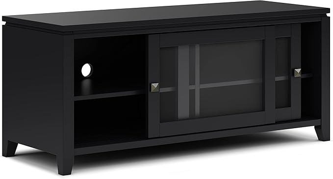 SIMPLIHOME Cosmopolitan SOLID WOOD 48 Inch Wide Contemporary TV Media Stand in Black for TVs up to 55 Inch, For the Living Room and Entertainment Center - LeafyLoom