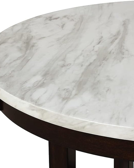 New Classic Furniture Celeste 5-Piece Faux Marble Round Counter Set with 1 Table and 4 Chairs, 42-Inch, Blue - LeafyLoom