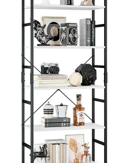 OTK 5 Tier Bookshelf, Tall Bookcase, Office Shelf Storage Organizer, Modern Book Shelf for Living Room, Bedroom, and Home Office, White - LeafyLoom