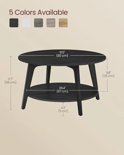 VASAGLE Round Coffee Table, 2 Tier Coffee Table with Storage, for Living Room, 31.5 x 17.7 Inches, Easy to Assemble, Charcoal Gray ULCT243B22 - LeafyLoom