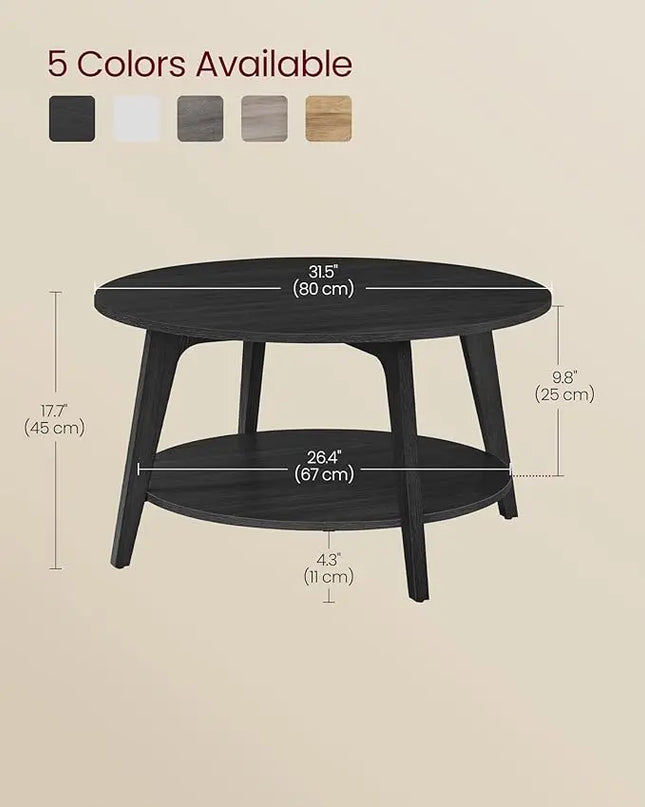 VASAGLE Round Coffee Table, 2 Tier Coffee Table with Storage, for Living Room, 31.5 x 17.7 Inches, Easy to Assemble, Charcoal Gray ULCT243B22 - LeafyLoom