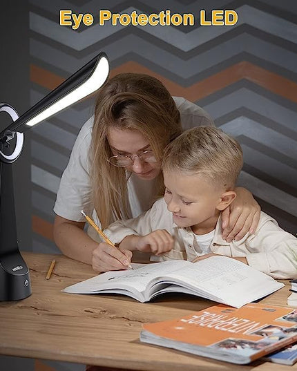 Upgraded LED Desk Lamp Also A Night Light with 7 Colours Change, Eye-Caring Table Lamp with USB Charging Port Suitable for Table Bedroom Bedside Office Study,8W (Black) - LeafyLoom