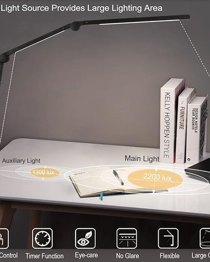 Desk Lamp, LED Desk Lamp with Clamp for Home Office, High Brightness Dimmable Desk Light, Adjustable Color Temperature Swing Arm Architect Lamp with Memory & Timing,Touch control Clamp Lamp - LeafyLoom