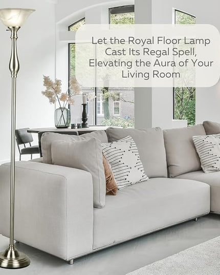 LIGHTACCENTS Floor Lamp, Standing Lamp 72-inch Tall Lamp Brushed Nickel White Alabaster Glass Shade - Torchiere, Pole Lamp, Corner Lamp, Floor Lamps for Living Room, Standing Lamps for Bedroom - LeafyLoom