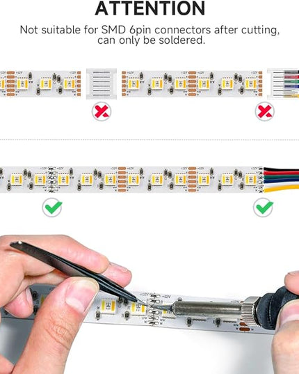 BTF-LIGHTING RGBCCT 5 Colors in 1 LED Tape Lights 5050SMD RGBWW RGB+Dimmable Color Temperature 2700K-6500K 16.4ft 96LED/m 480LED IP30 DC12V White PCB for Home Decoration(No Adapter or Controller) BTF-LIGHTING