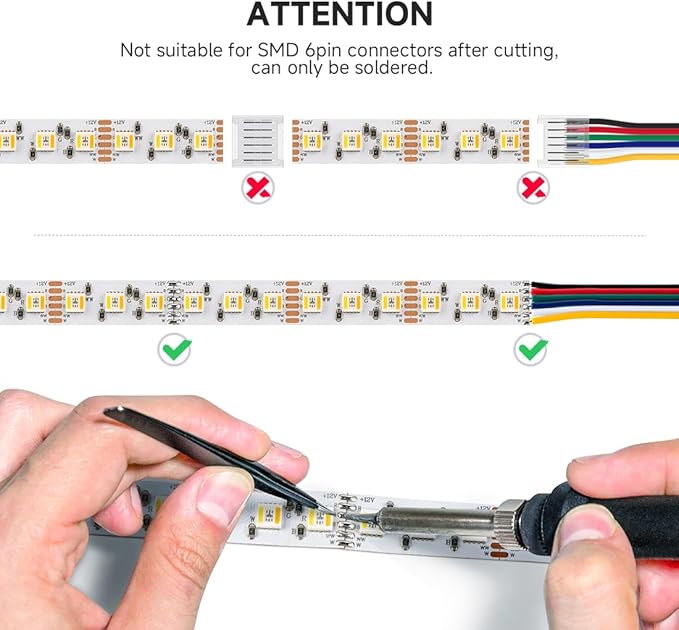 BTF-LIGHTING RGBCCT 5 Colors in 1 LED Tape Lights 5050SMD RGBWW RGB+Dimmable Color Temperature 2700K-6500K 16.4ft 96LED/m 480LED IP67 DC12V White PCB for Home Decoration(No Adapter or Controller) BTF-LIGHTING