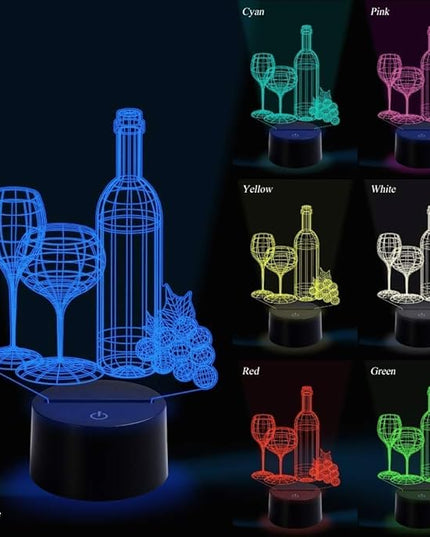 Wine Cup Bottle Night Light Touch Switch Table Desk 3D Optical Illusion Lamp, USB Powered 7 Color Changing Acrylic Flat Lights Birthday Gift Toys Home Bedroom Bedside Bar Decoration - LeafyLoom