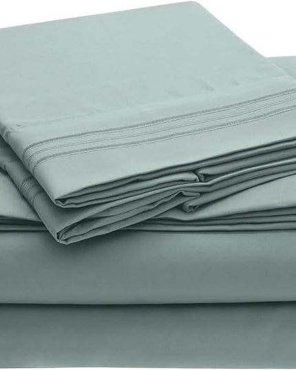 Mellanni Extra Deep King Sheets - 4 PC Iconic Collection Bedding Sheets & Pillowcases - Hotel Luxury, Ultra Soft, Cooling Bed Sheets - Extra Deep Pocket up to 21 inch (King, Spa Blue) - LeafyLoom
