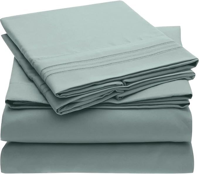 Mellanni Extra Deep King Sheets - 4 PC Iconic Collection Bedding Sheets & Pillowcases - Hotel Luxury, Ultra Soft, Cooling Bed Sheets - Extra Deep Pocket up to 21 inch (King, Spa Blue) - LeafyLoom