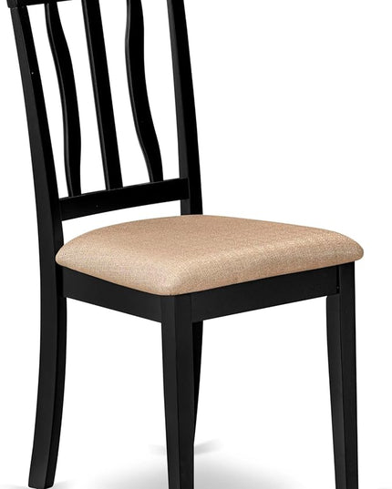 East West Furniture Antique Dining Linen Fabric Upholstered Wood Chairs, Set of 2, Black - LeafyLoom