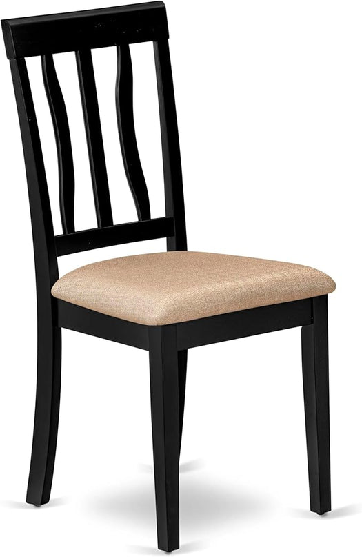 East West Furniture Antique Dining Linen Fabric Upholstered Wood Chairs, Set of 2, Black - LeafyLoom