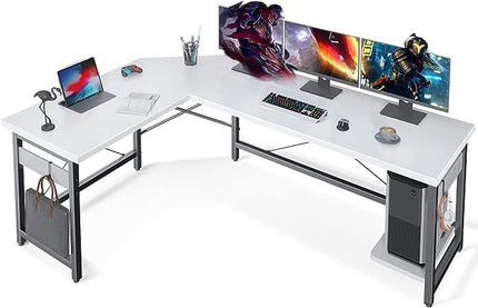 Coleshome 66" L Shaped Gaming Desk, L Shaped Desk, Computer Desk, Gaming Desk, Writing Desk, Home Office Desk, White - LeafyLoom