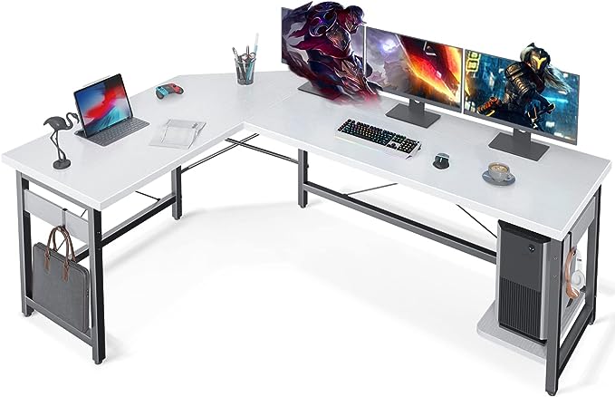 Coleshome 66" L Shaped Gaming Desk, L Shaped Desk, Computer Desk, Gaming Desk, Writing Desk, Home Office Desk, White - LeafyLoom