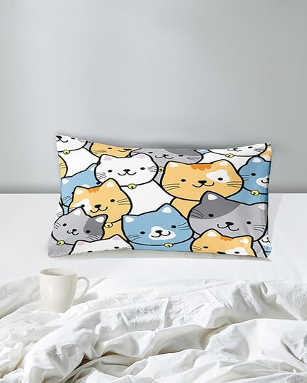 Cat Comforter Twin Size Cartoon Cat Comforter Set Cute Cat Print Bedding Sets for Girls Room Kids Cat Twin Quilt Set, 1 Comforter+1 Pillowcase - LeafyLoom