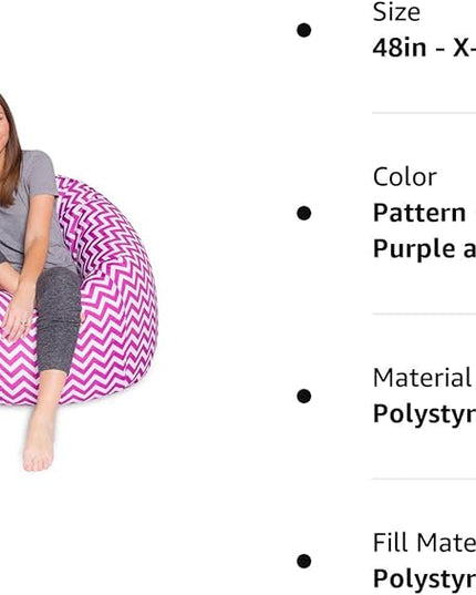 Posh Beanbags Bean Bag Chair, X-Large-48in, Pattern Chevron Purple and White - LeafyLoom